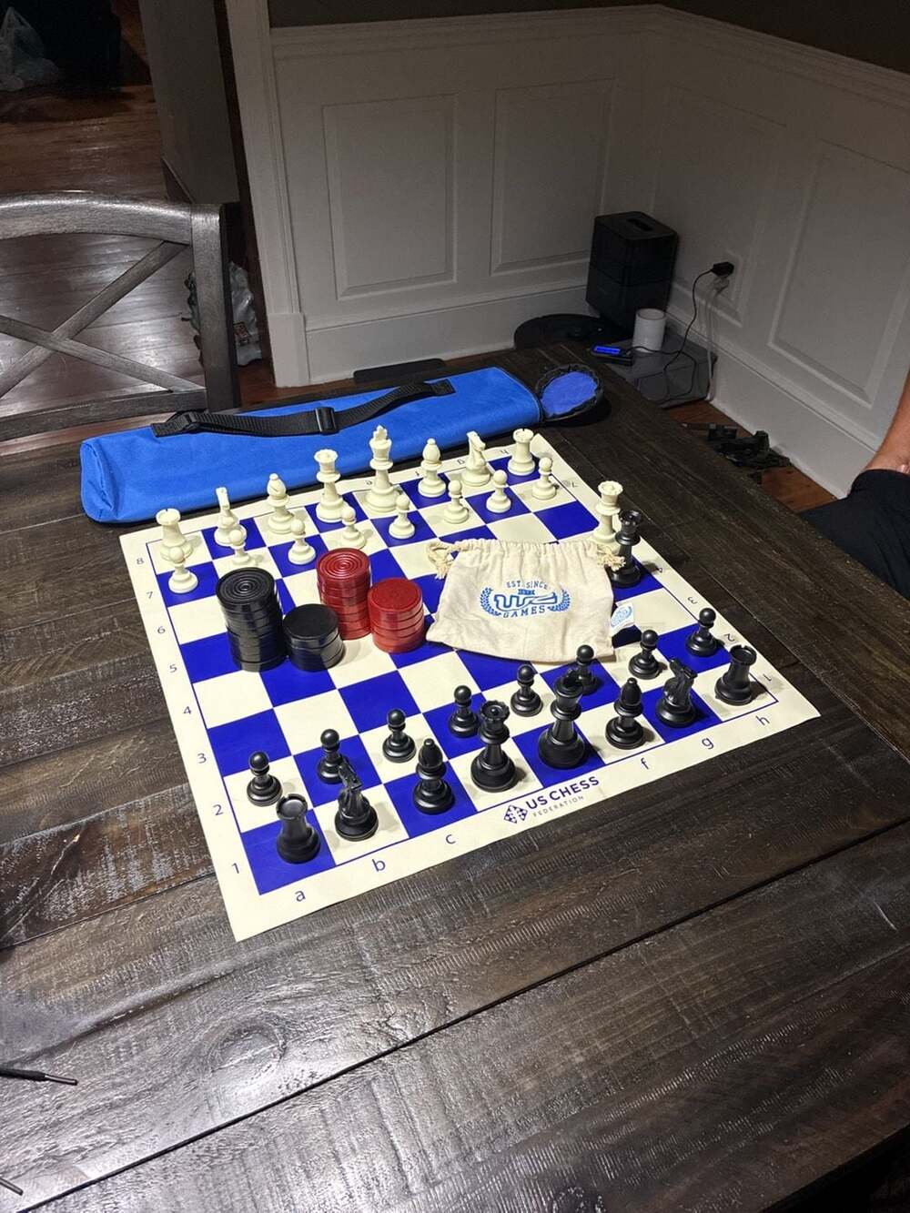 US Chess Federation Tournament Chess and We Games Checkers Set with Vinyl Board